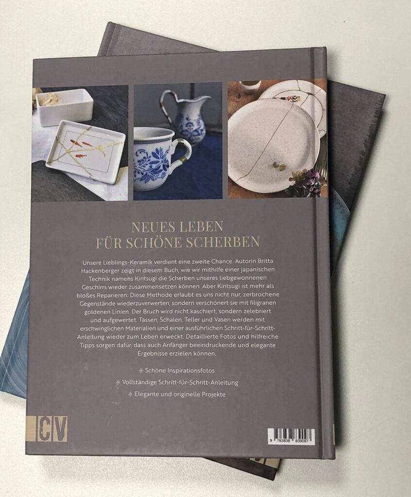 Rückseite des easy kintsugi Anleitungsbuchs von Britta Hackenberger, erschienen im CV verlag